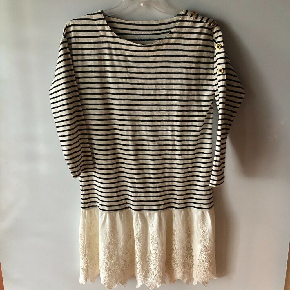 Soft Surroundings Small Cream Black Striped Mixed Material Tunic Top Shirt S